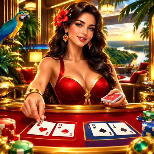 Mesa de baccarat ao vivo em estúdio com cartas descobertas